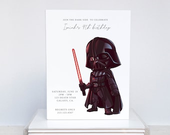 Dark Side Birthday Invitation, Galaxy Birthday, Minimalist Modern Galaxy Vader Invitation, Digital Invitation