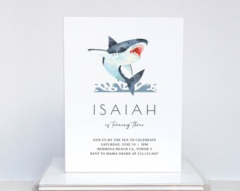 Minimalist Shark Birthday Invitation: Under the Sea Party (Digital Invitation)