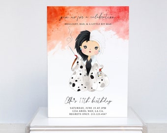 Cruella Birthday Invitation: Modern Villain, Halloween Party (Editable)