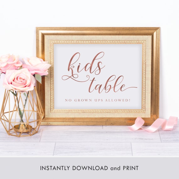 Rose Gold Kids Table Sign Wedding Signs No Adults Allowed Etsy