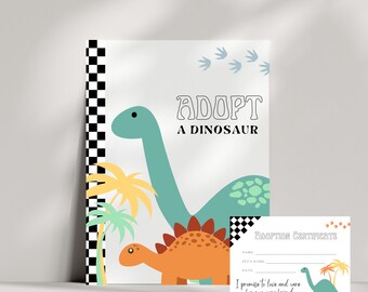 Adopt a Dino Sign and Certificate, Dinosaur and Race Car theme