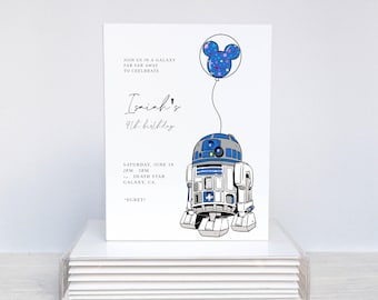 R2D2 Birthday Invitation: Galaxy Fighter, Modern Minimalist (Digital Invitation)