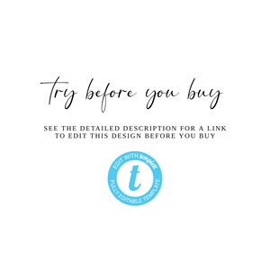 May include: Text that reads "Try before you buy" with a blue circle containing a white "t" and the text "Edit with templet Fully Editable Template".