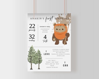 Ewok Birthday Milestone Sign: Galaxy Theme (Digital Milestone)