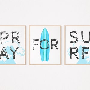 Pray For Surf Wall Art, Kids Bedroom Wall Art, Digital File, Surf Birthday Party Signs, Surf Bedroom Art, Kids Surf
