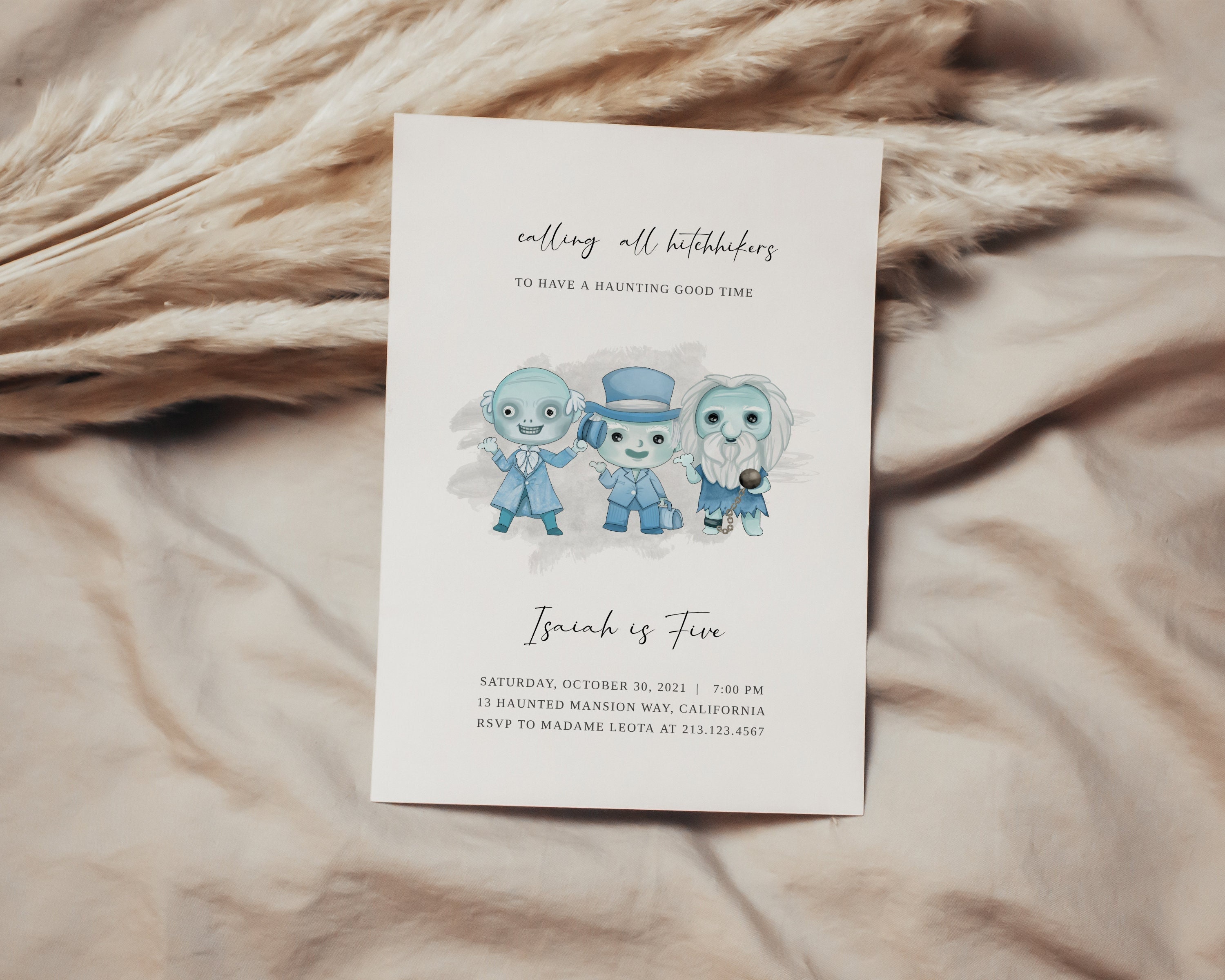 Happy Haunts Birthday Invitation, Haunted Mansion Birthday, Halloween Birthday, Hitchhiking Ghost, Madam Leota Birthday, Foolish Mortals