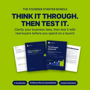 Bundel met werkboeken voor bedrijfsideeën, Launchpad Explorer en vraagtestkit, Startup Planner PDF