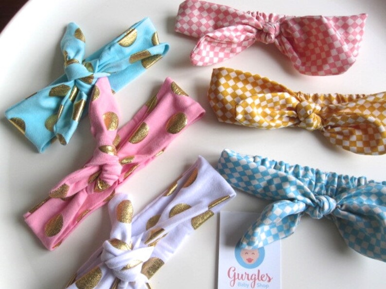 gold polka dot hair turban elasticated jersey Baby spotty head band toddler girl hair accessories girls bow bunny ears headband