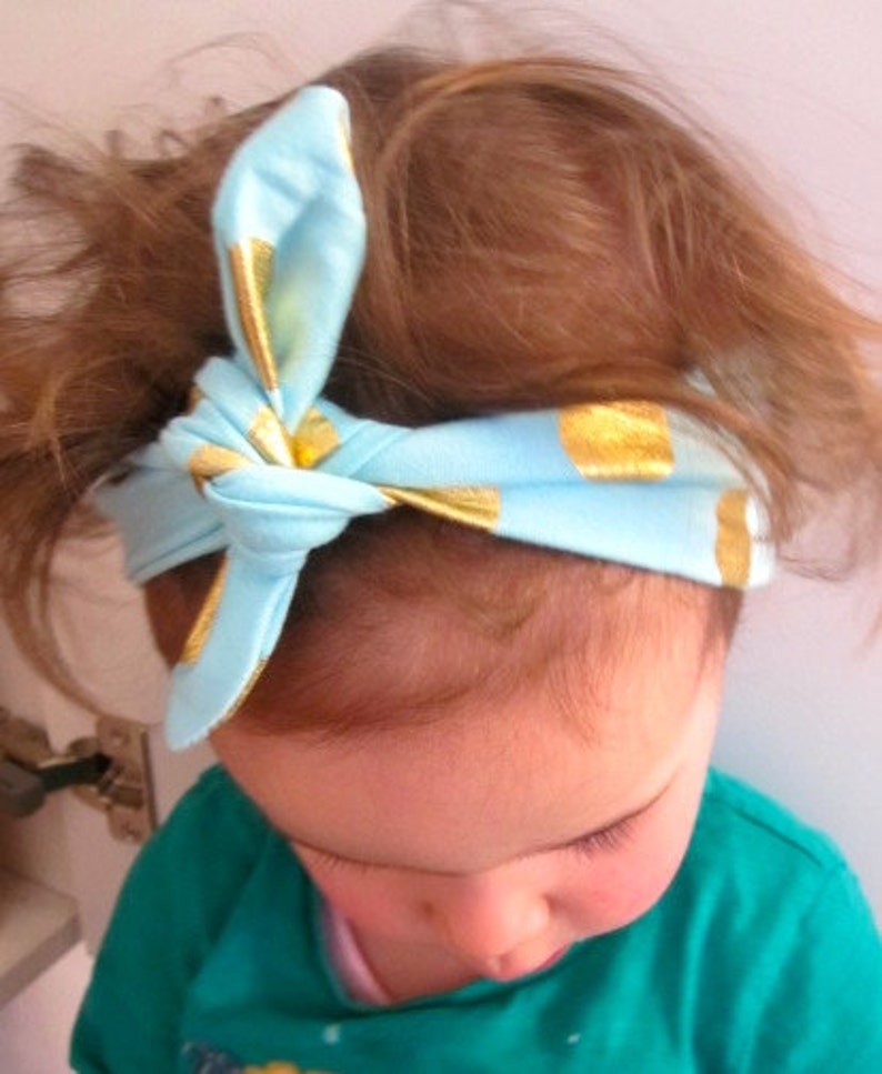 gold polka dot hair turban elasticated jersey Baby spotty head band toddler girl hair accessories girls bow bunny ears headband
