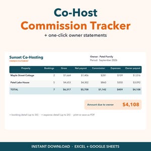 Airbnb Co-Host Commission Tracker & Owner Statement Template, Property Manager Spreadsheet