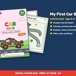 Toddler Car Activity Book Ages 2-3 Printable Coloring Counting Matching Worksheets Car Theme Busy Book Instant Download PDF