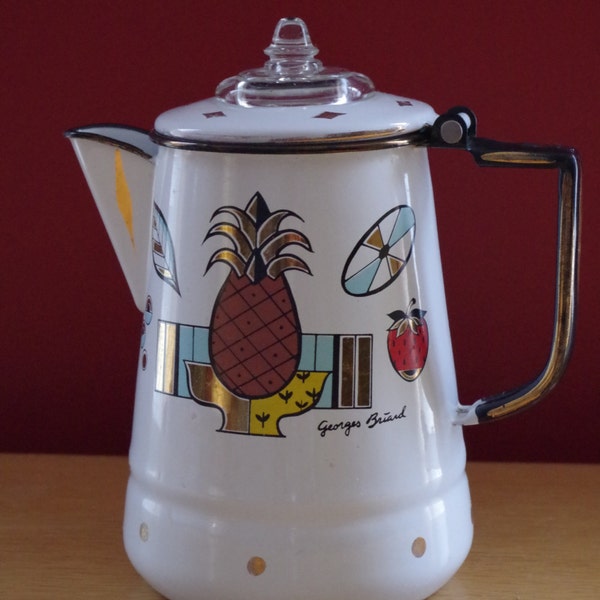 Vintage 1950s Georges Briard Ambrosia Enamel Coffee Pot Percolator