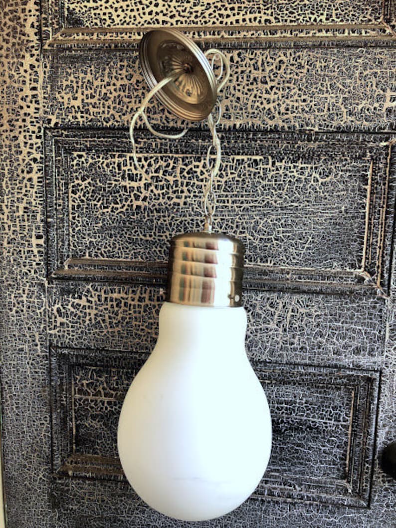 Vintage Giant Glass Lightbulb Shaped Swag Lamp Ceiling Light
