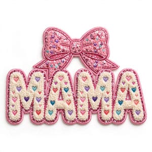 Chenille Mama PNG, Mama Patch Letters Sublimation, Varsity Mama Shirt Design, Glitter Bow Mama Clipart, Faux Chenille Patch PNG