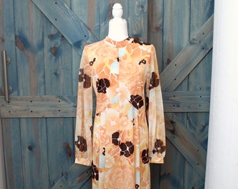 1970s Vintage Psychedelic Floral Maxi Dress Size Medium Large