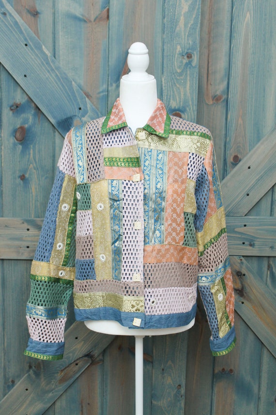Bohemian Patchwork Jacket // Mixed Fabric Pattern… - image 2