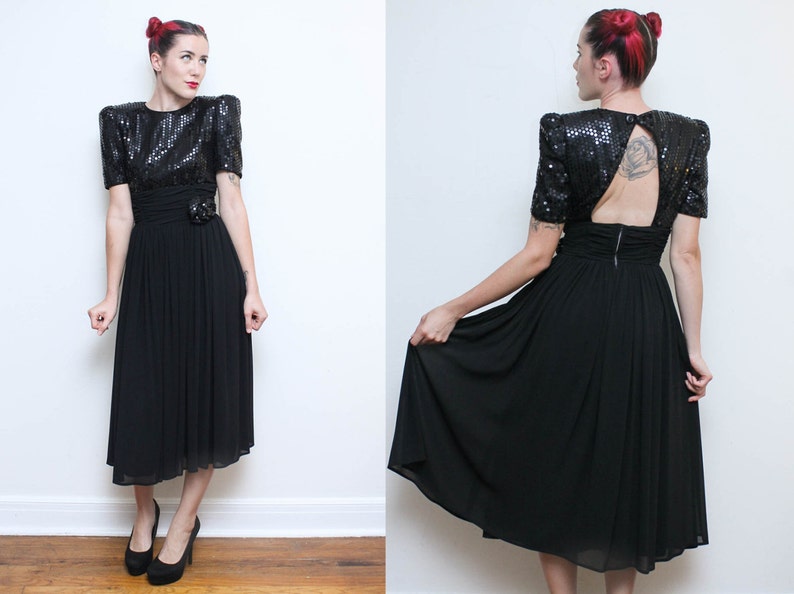80s Puffy Sleeve Dress with Sequin