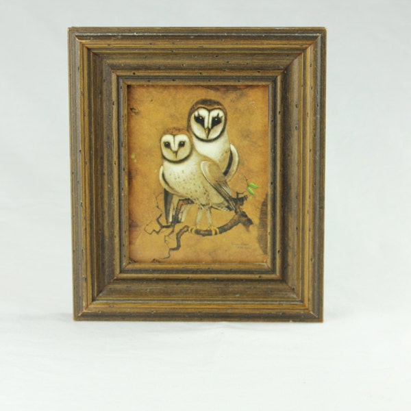 RESERVED FOR TEEGAN: Vintage Barn Owl wall hanging // brown owl decor // small wooden frame picture