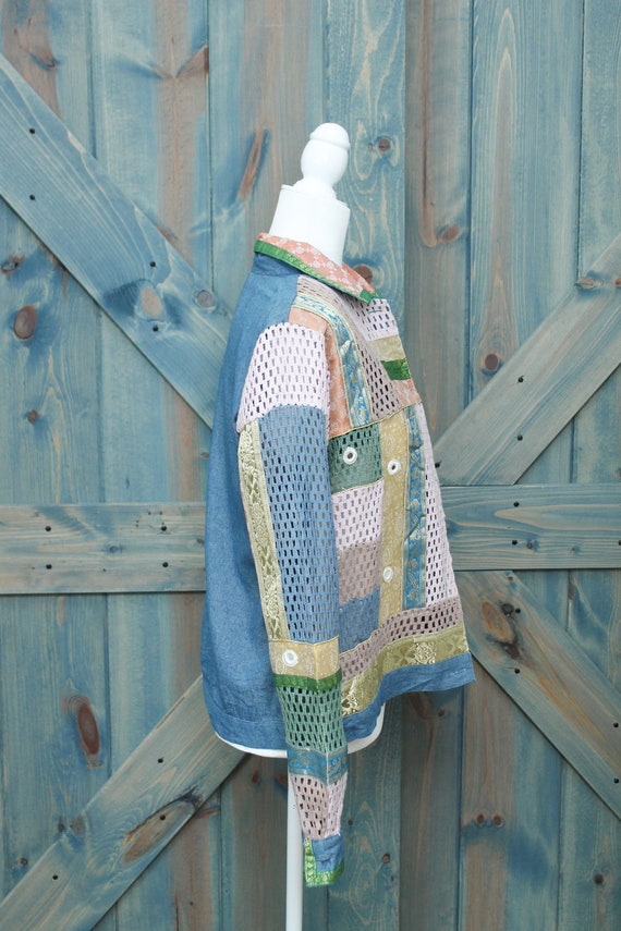 Bohemian Patchwork Jacket // Mixed Fabric Pattern… - image 4