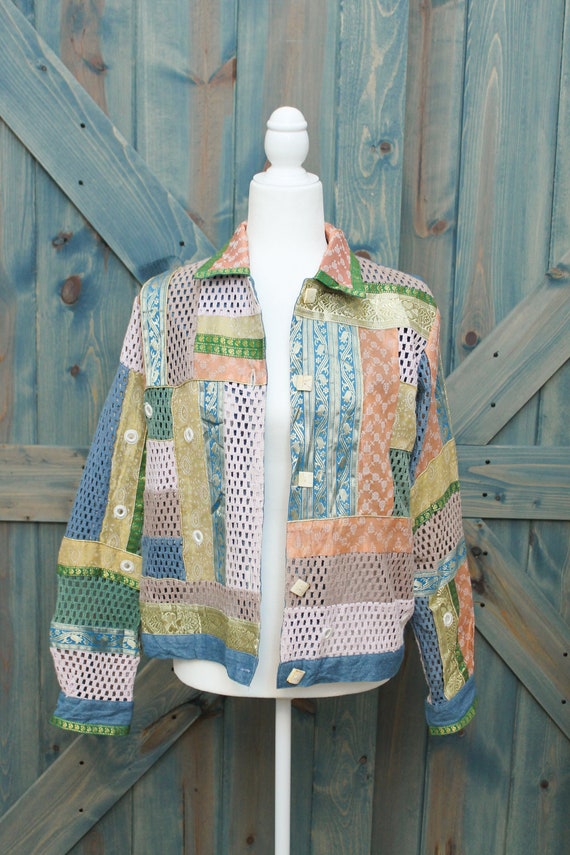 Bohemian Patchwork Jacket // Mixed Fabric Pattern… - image 5