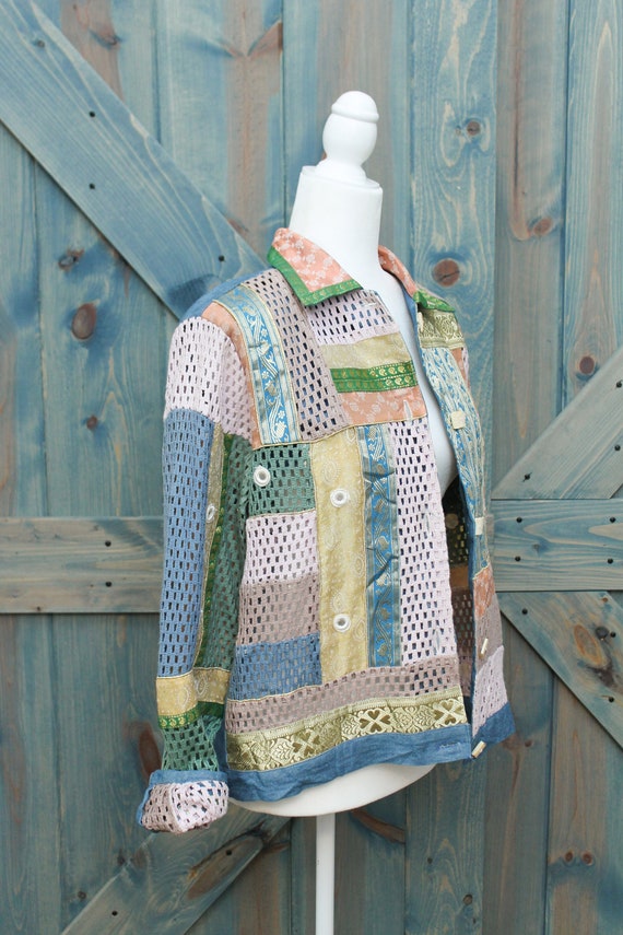 Bohemian Patchwork Jacket // Mixed Fabric Pattern… - image 3