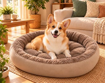 Warm Dog Bed for Dogs and Cats, Cozy Gray Plush Pet Sofa, Thick Padded Winter Sleeping Nest, Removable Washable Cushion with Blanket