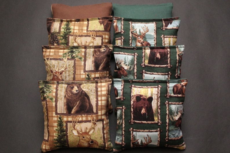 WILDLIFE Cornhole Bean Bags 8 ACA Regulation Corn Hole Deer Hunting Bear Country Bean Bags