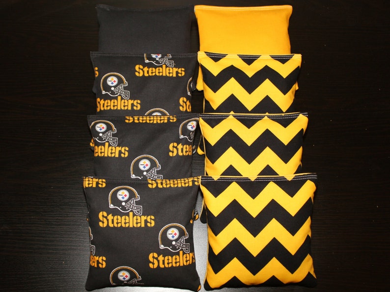 Pittsburgh STEELERS /& CHEVRON Black Yellow Cornhole Bags 8 ACA Regulation Game Toss Bean Bags