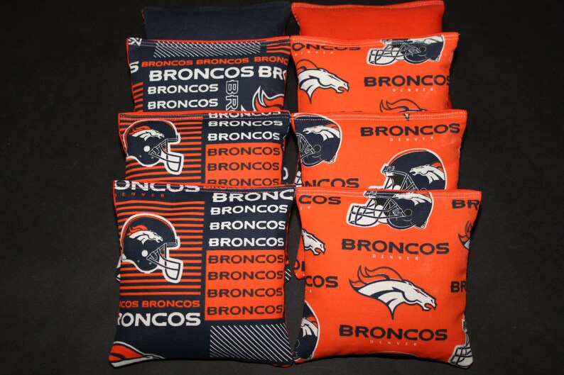 SET OF 8 DENVER BRONCOS CORNHOLE BAGS QUALITY
