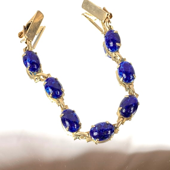 Sweater Guard, Vintage Lapis Peking Glass Cabochon