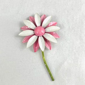 Groovy Pink and White Enamel Flower Power Brooch