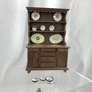 Block House Doll House Hutch With Dishes, Country Farmhouse Furniture