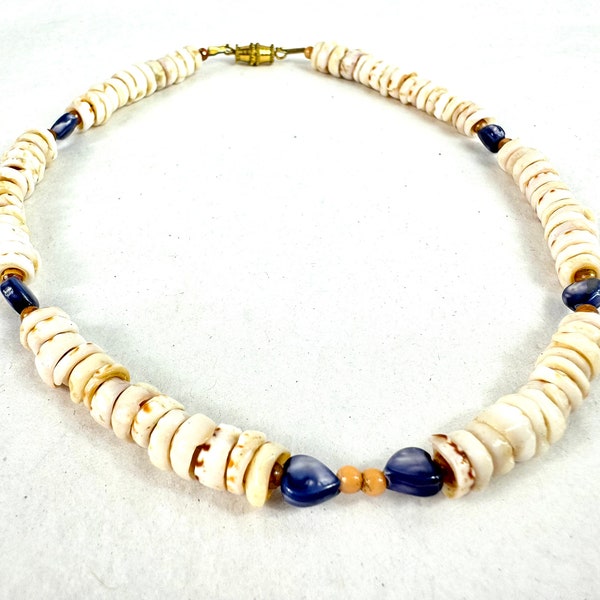 Child's Puka Shell Bead Necklace with Lapis, California Girls