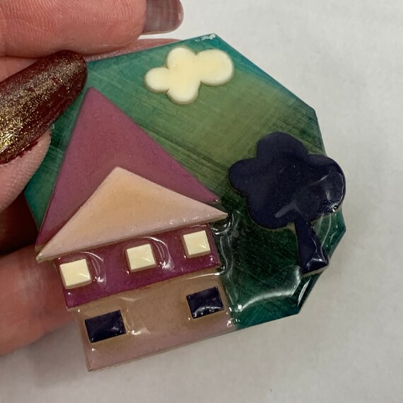 Lucinda Yates House Pin Vintage 1980's Designer Brooch Gem