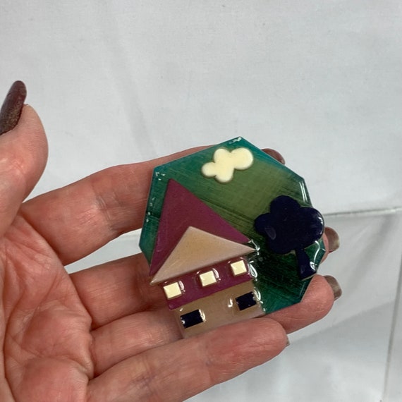 Lucinda Yates House Pin Vintage 1980's Designer Brooch Gem