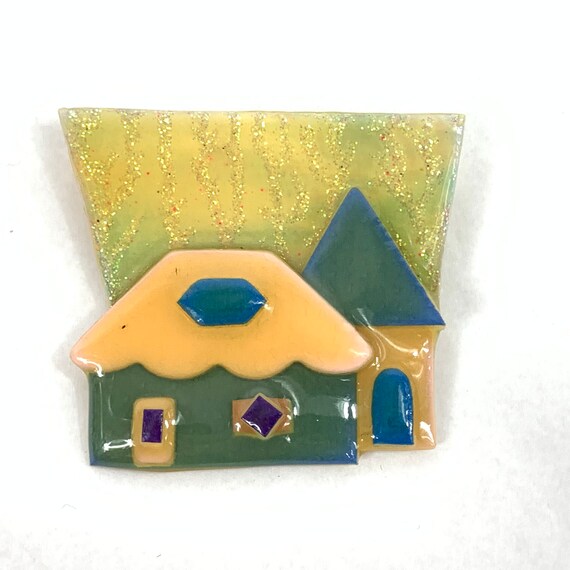 Lucinda Yates Glitter Mansion House Pin Vintage 1980'… Gem