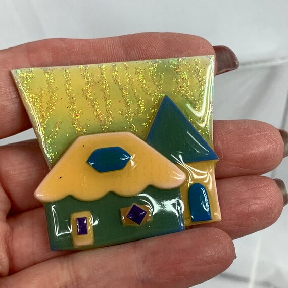 Lucinda Yates Glitter Mansion House Pin Vintage 1980'… Gem