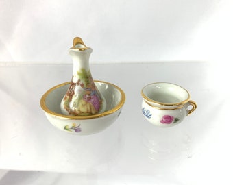 リモージュ フランス フラゴナール 磁器 ドールハウス ミニチュア 洗面器、水差し、便器