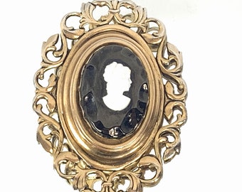 Anthracite Coal Cameo Brooch, Black Diamond Jewelry