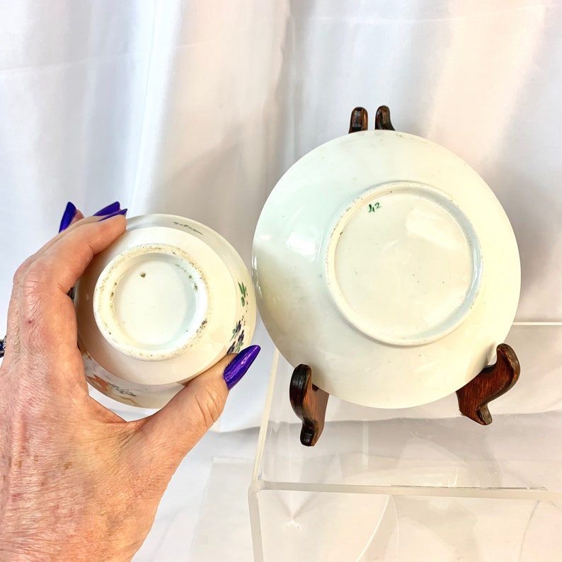 Soft Paste Handless Tea Sipper Cup And Cooling Bowl Pair, Rare Antique image 3