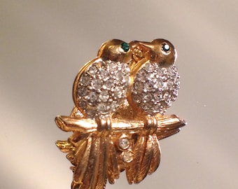 Elegant Rhinestone Lovebirds Brooch