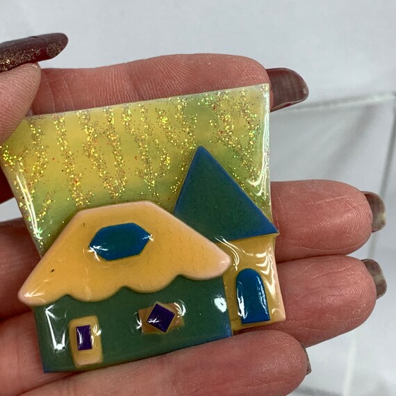 Lucinda Yates Glitter Mansion House Pin Vintage 1980'… Gem