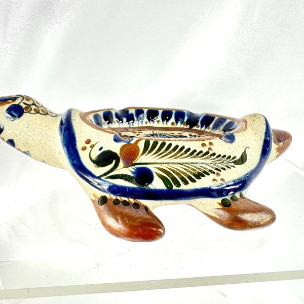 Tonala Mexico Sea Turtle Ashtray Trinket Dish, Mexican Folk Art, Signed Santana