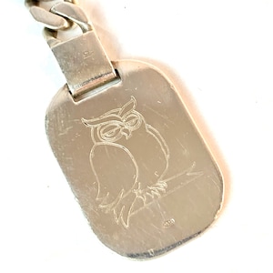 Owl Keychain 925 Sterling Silver, Engraved &quot;C&quot;, British