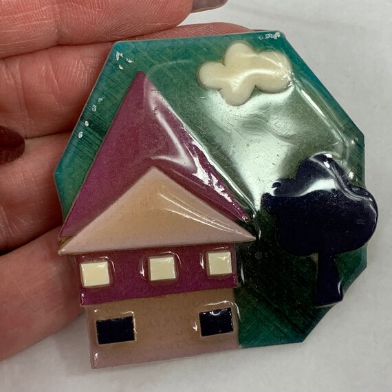 Lucinda Yates House Pin Vintage 1980's Designer Brooch Gem