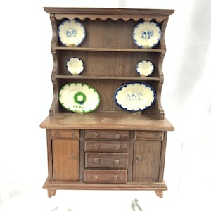 Block House Doll House Hutch With Dishes, Country Farmhouse Furniture