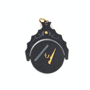 Vintage Masonic Compass Damascene Inlaid Watch Fob Spinner