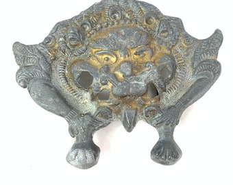 Fierce Himalayan Cheppu, Buddhist Temple Protector, Gilt Bronze Belt Buckle