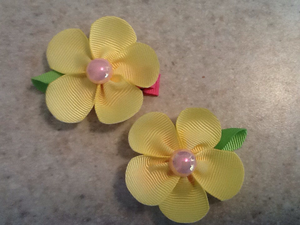 Ribbon Flower Hair Clips Set of 2 Etsy