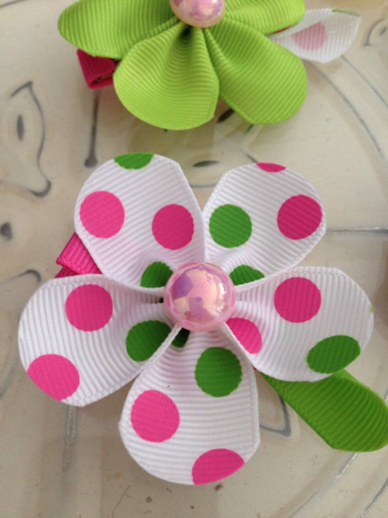 Ribbon Flower Hair Clips Set of 2 Etsy